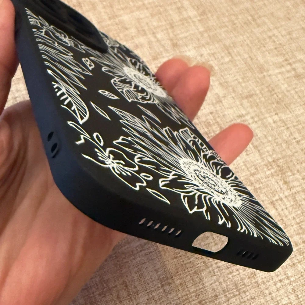 iPhone 13 Pro Slim Fit Soft Case TPU Protective Cover Black and White Sunflower